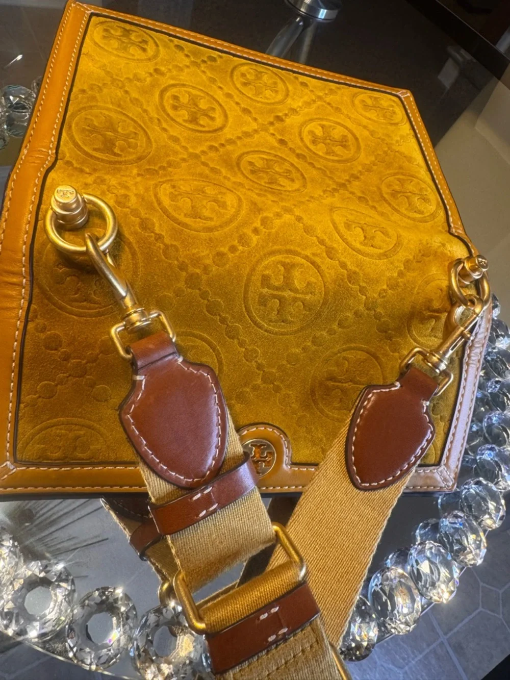 Tory Burch Small T Monogram Suede Embossed Shoulder Bag